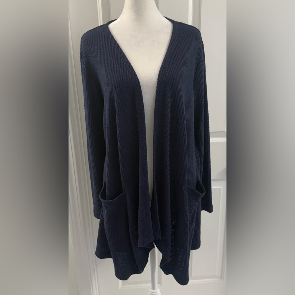 Sunday Anthropologie Womens Navy Waffle Knit Thermal Open Cardigan Size Large
